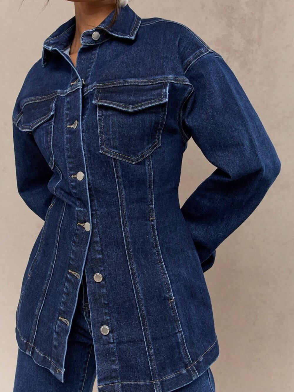 Blue Casual Women's Cinched Trucker Longline Jacket - Picture 3 of 4